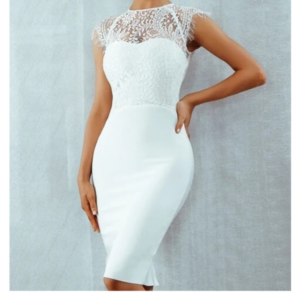 White Bandage dress with lace detail